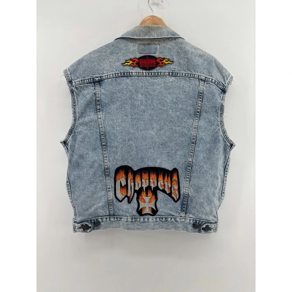 Levis Denim Vest Mens Blue Trucker Big Dog Motorcycles Choppers Large Vintage